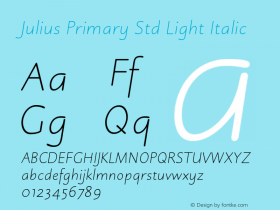 JuliusPrimaryStd-LightItalic Version 1.000;PS 001.000;hotconv 1.0.38图片样张