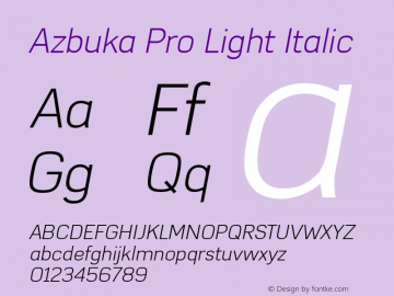 Azbuka Pro Light Italic Version 1.000 Font Sample