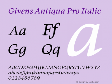 Givens Antiqua Pro Italic Version 1.00 Font Sample