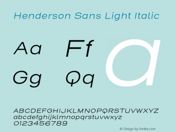 HendersonSans-LightItalic Version 1.000 Font Sample