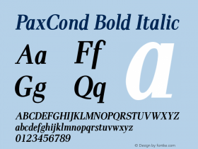 PaxCond-BoldItalic Version 005.000 Font Sample