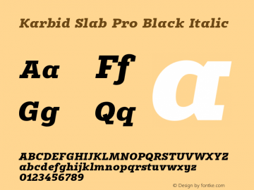 KarbidSlabPro-BlackItalic Version 7.504; 2011; Build 1021 Font Sample