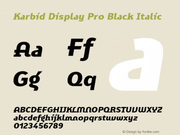 KarbidDisplayPro-BlackItalic Version 7.504; 2011; Build 1021 Font Sample