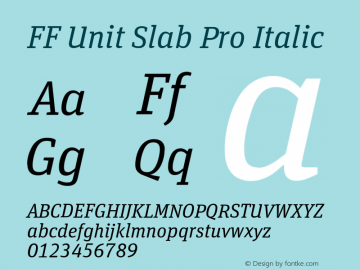 FFUnitSlabPro-Italic Version 7.504; 2010; Build 1022; Font Sample