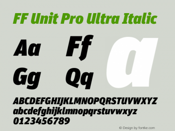 FFUnitPro-UltraItalic Version 7.504; 2010; Build 1022; Font Sample