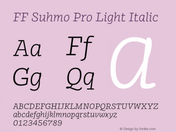 FFSuhmoPro-LightItalic Version 7.504; 2010; Build 1020; Font Sample