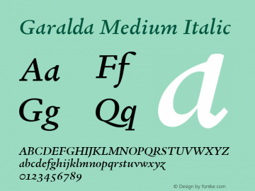 Garalda Md Italic Version 1.004 Font Sample