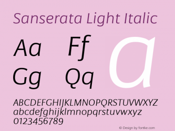 Sanserata Lt Italic Version 1.002 Font Sample