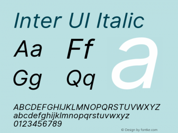 Inter UI Italic 2.5;86daccf Font Sample