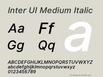 Inter UI Medium Italic 2.5;86daccf Font Sample