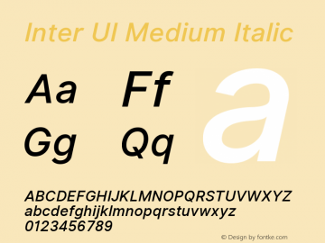 Inter UI Medium Italic 2.5;86daccf Font Sample