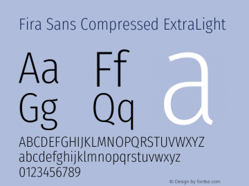 Fira Sans Compressed ExtraLight Version 4.301;PS 004.301;hotconv 1.0.88;makeotf.lib2.5.64775图片样张