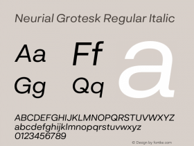 Neurial Grotesk Regular Italic Version 1.000;PS 001.000;hotconv 1.0.88;makeotf.lib2.5.64775 Font Sample