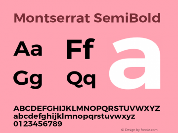 Montserrat-SemiBold Version 3.100;PS 003.100;hotconv 1.0.88;makeotf.lib2.5.64775 Font Sample