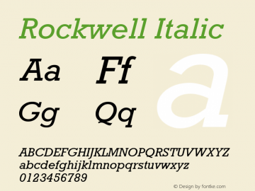 Rockwell Italic Version 1.00 Font Sample