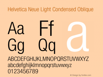 HelveticaNeue-LightCondObl 001.000 Font Sample