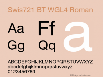 Swis721 BT WGL4 Version 2.01 Bitstream WGL4 Set Font Sample