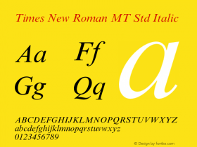 TimesNewRomanMTStd-Italic Version 2.086;PS 005.000;hotconv 1.0.67;makeotf.lib2.5.33168图片样张