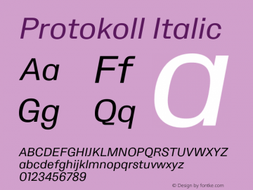 Protokoll Italic Version 1.000;PS 001.000;hotconv 1.0.88;makeotf.lib2.5.64775 Font Sample