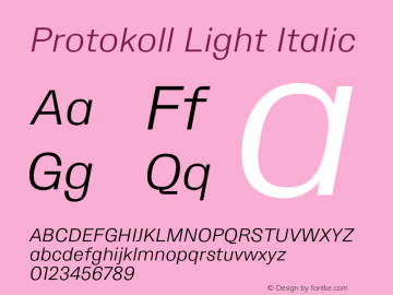 Protokoll Light Italic Version 1.000;PS 001.000;hotconv 1.0.88;makeotf.lib2.5.64775 Font Sample