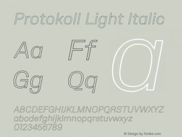 Protokoll Light Italic Regular Version 1.000;PS 001.000;hotconv 1.0.88;makeotf.lib2.5.64775 Font Sample