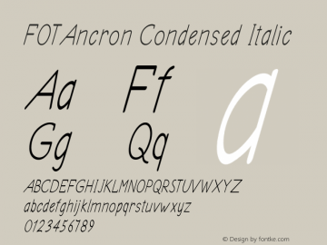 FOTAncron-CondensedItalic Version 1.000 Font Sample