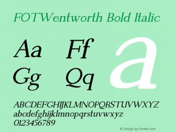 FOTWentworth-BoldItalic Version 1.000 Font Sample