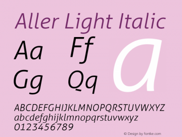 Aller Light Italic Version 1.010 Font Sample