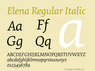 Elena-RegularItalic Version 1.002 Font Sample