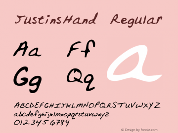 JustinsHand Regular The IMSI MasterFonts Collection, tm 1996 IMSI (International Microcomputer Software Inc.) Font Sample