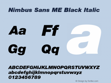 Nimbus Sans ME Black Italic Version 1.00 Font Sample