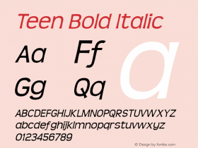 Teen Italic Version 2.000 2004 Font Sample