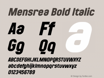 Mensrea-BoldItalic Version 1.000 Font Sample