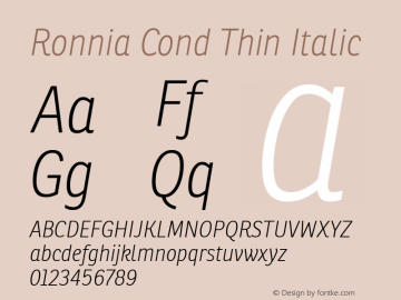 Ronnia Cond Th Italic Version 1.001 Font Sample