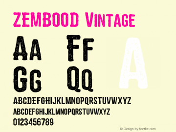 ZEMBOOD Vintage Version 1.00;April 10, 2018;FontCreator 11.5.0.2422 64-bit Font Sample