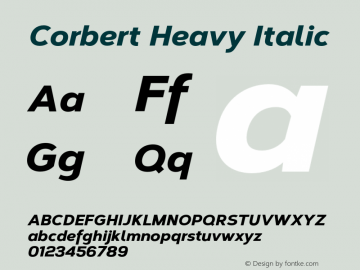 Corbert Heavy Italic Version 1.001;PS 001.001;hotconv 1.0.70;makeotf.lib2.5.58329 Font Sample