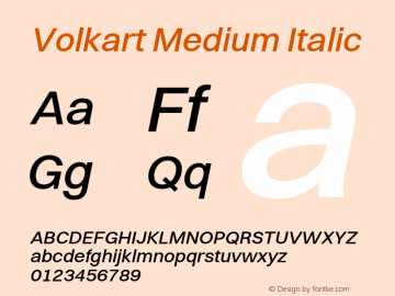 Volkart Medium Italic Version 1.200 Font Sample