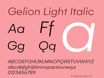 Gelion Light Italic Version 1.000 Font Sample