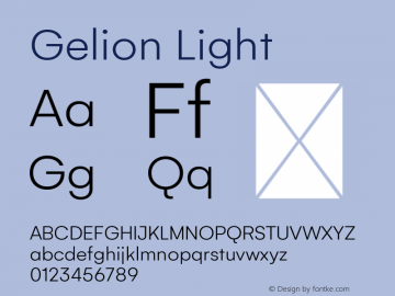 Gelion Light Version 1.000 Font Sample