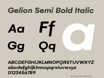 Gelion Semi Bold Italic Version 1.000 Font Sample