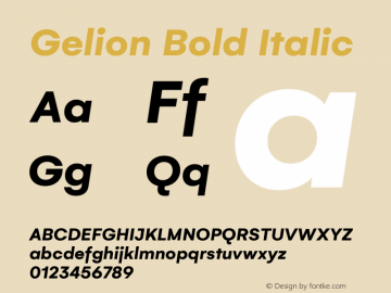 Gelion Bold Italic Version 1.000 Font Sample