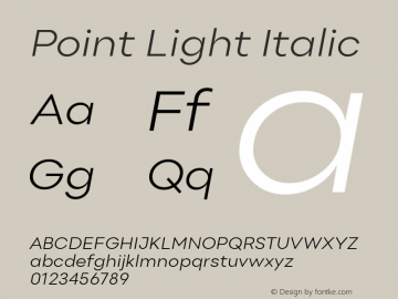 Point Light Italic Version 1.000;PS 001.000;hotconv 1.0.88;makeotf.lib2.5.64775 Font Sample