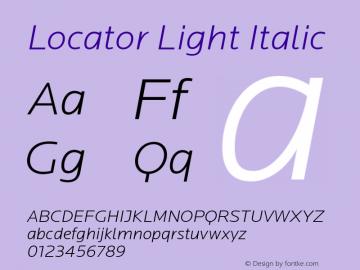 Locator-LightItalic 1.000 Font Sample