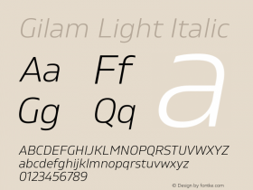 Gilam Light Italic Version 1.000;PS 001.000;hotconv 1.0.88;makeotf.lib2.5.64775 Font Sample