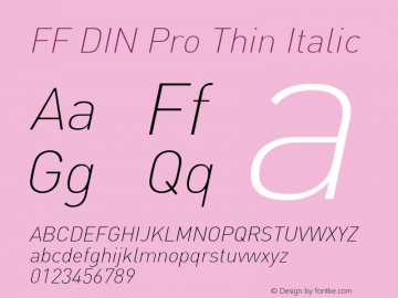 FFDINPro-ThinItalic Version 7.504; 2009; Build 1022; Font Sample