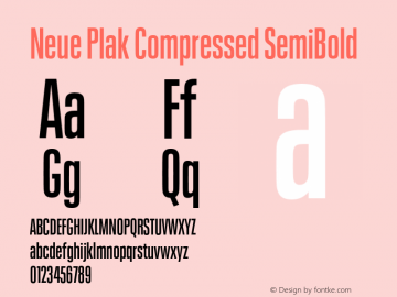 Neue Plak Compressed SemiBold Version 1.00, build 9, s3 Font Sample