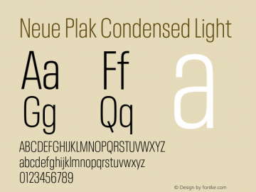 Neue Plak Condensed Light Version 1.00, build 9, s3 Font Sample