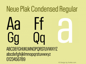 Neue Plak Condensed Regular Version 1.00, build 9, s3 Font Sample