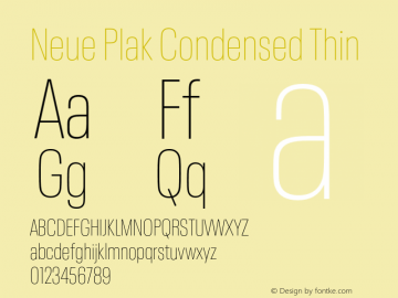 Neue Plak Condensed Thin Version 1.00, build 9, s3 Font Sample