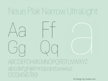 Neue Plak Narrow UltraLight Version 1.00, build 9, s3 Font Sample